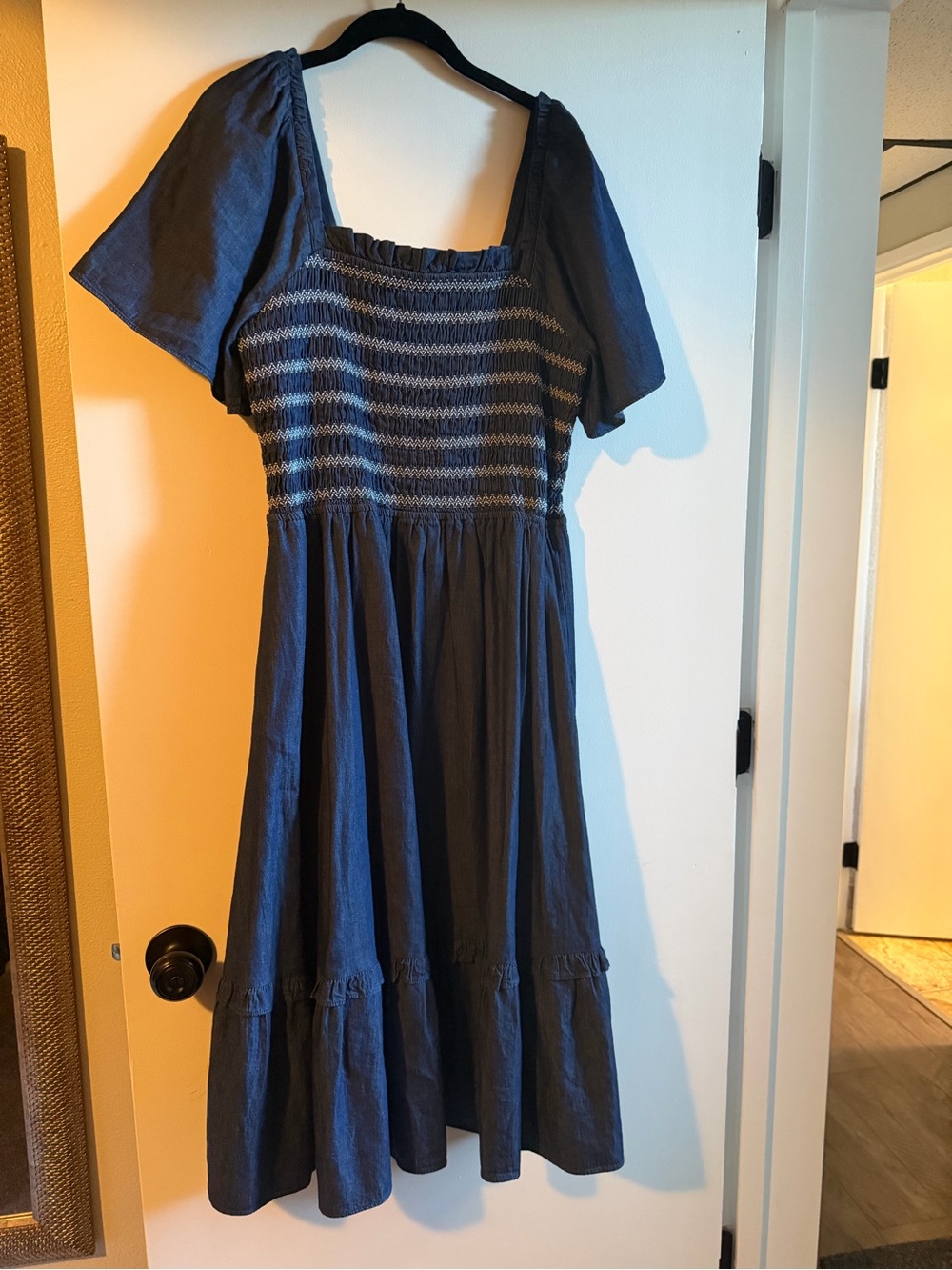 Draper James Navy Smocked Cotton Midi Dress